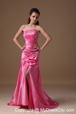 Hot Pink Column Beaded Homecoming Dress Strapless Design