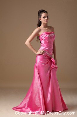 Hot Pink Column Beaded Homecoming Dress Strapless Design