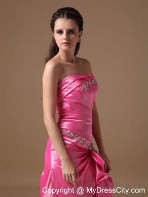 Hot Pink Column Beaded Homecoming Dress Strapless Design