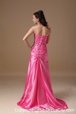 Hot Pink Column Beaded Homecoming Dress Strapless Design