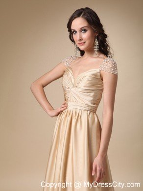 Gold Sweetheart Ruched Homecoming Dress Column Style with Brush