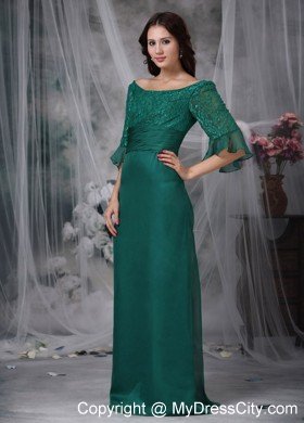 Scoop Lace Flowers Half Sleeves Mother of the Groom Dress with Ruched Sash