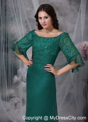 Scoop Lace Flowers Half Sleeves Mother of the Groom Dress with Ruched Sash