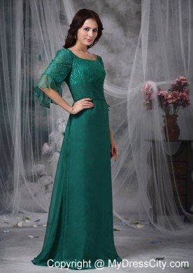 Scoop Lace Flowers Half Sleeves Mother of the Groom Dress with Ruched Sash