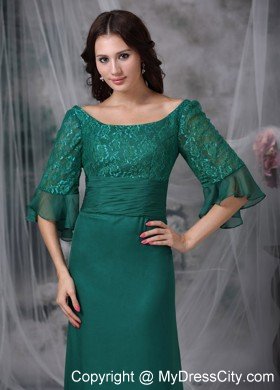 Scoop Lace Flowers Half Sleeves Mother of the Groom Dress with Ruched Sash