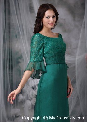 Scoop Lace Flowers Half Sleeves Mother of the Groom Dress with Ruched Sash