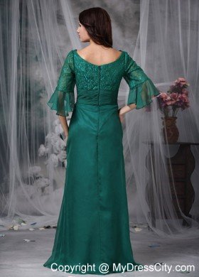 Scoop Lace Flowers Half Sleeves Mother of the Groom Dress with Ruched Sash