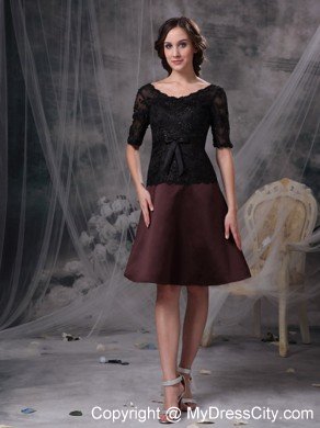 Knee-length Half Sleeves Bowknot Beading Lace Mother of the Dress