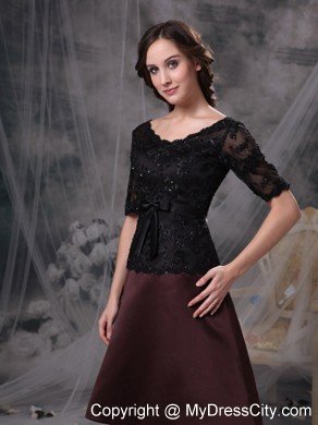 Knee-length Half Sleeves Bowknot Beading Lace Mother of the Dress