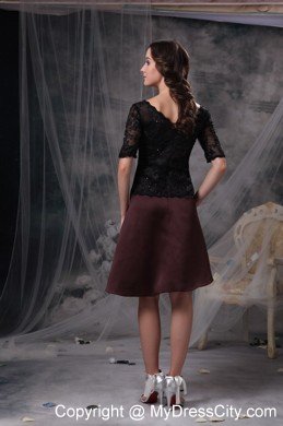 Knee-length Half Sleeves Bowknot Beading Lace Mother of the Dress