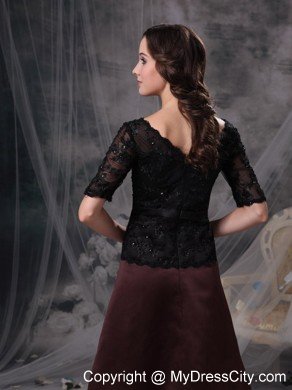 Knee-length Half Sleeves Bowknot Beading Lace Mother of the Dress