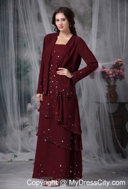 Straps Beading Empire Mothers Dresses for Weddings in Burgundy