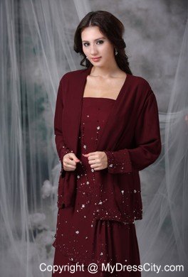 Straps Beading Empire Mothers Dresses for Weddings in Burgundy