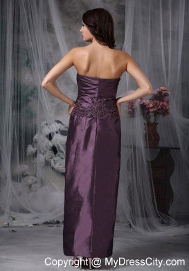 Dark Purple Column Strapless Ankle-length Taffeta Mather Of The Bride Dress with Appliques