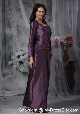 Dark Purple Column Strapless Ankle-length Taffeta Mather Of The Bride Dress with Appliques