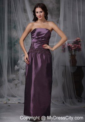 Dark Purple Column Strapless Ankle-length Taffeta Mather Of The Bride Dress with Appliques