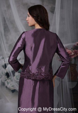 Dark Purple Column Strapless Ankle-length Taffeta Mather Of The Bride Dress with Appliques