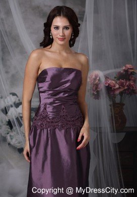 Dark Purple Column Strapless Ankle-length Taffeta Mather Of The Bride Dress with Appliques