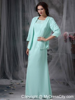 Apple Green Column Scoop Floor-length Chiffon Beaded Mother Of The Bride Dress with Coat