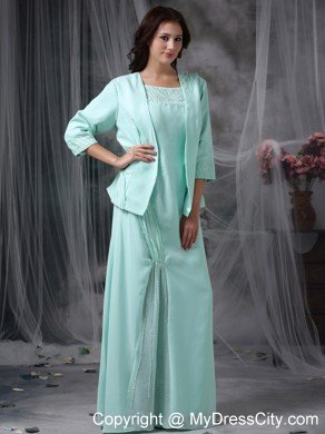 Apple Green Column Scoop Floor-length Chiffon Beaded Mother Of The Bride Dress with Coat