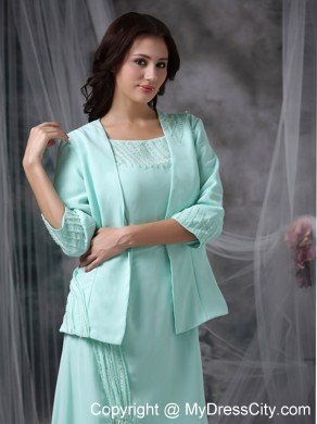 Apple Green Column Scoop Floor-length Chiffon Beaded Mother Of The Bride Dress with Coat