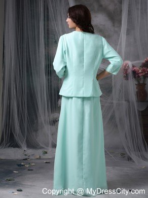 Apple Green Column Scoop Floor-length Chiffon Beaded Mother Of The Bride Dress with Coat