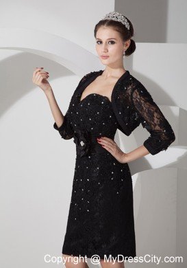 Black Sweetheart Mini-length Rhinestone Decorate Mother Dress with Flower Belt and Jacket