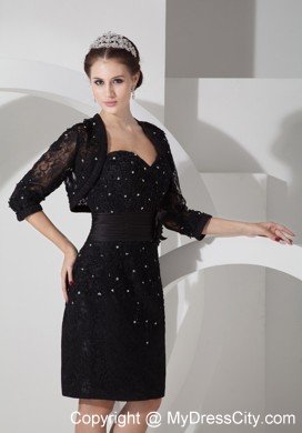 Black Sweetheart Mini-length Rhinestone Decorate Mother Dress with Flower Belt and Jacket