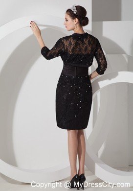 Black Sweetheart Mini-length Rhinestone Decorate Mother Dress with Flower Belt and Jacket