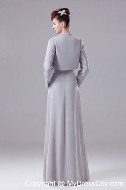 Grey Strapless Beaded Bodice Chiffon Mother Of The Bride Dress with Long Sleeves Jacket