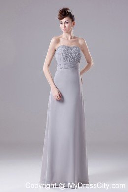 Grey Strapless Beaded Bodice Chiffon Mother Of The Bride Dress with Long Sleeves Jacket