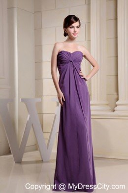 Simple Purple Floor-length Ruching Chiffon Mother Of The Bride Dress with Lace Jacket