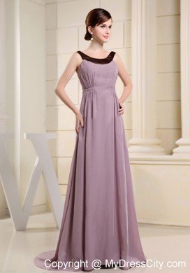 Light Purple Brush Train Scoop Neck Mother Of The Bride Dress with Black Hem and Ruche