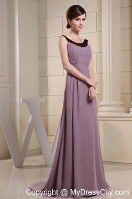 Light Purple Brush Train Scoop Neck Mother Of The Bride Dress with Black Hem and Ruche