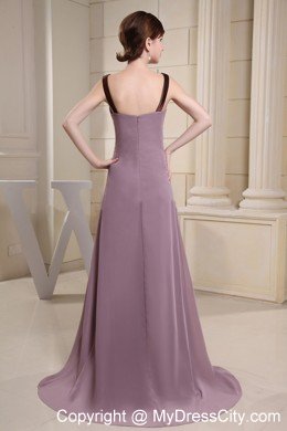 Light Purple Brush Train Scoop Neck Mother Of The Bride Dress with Black Hem and Ruche