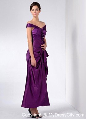 Purple Column Off The Shoulder Ankle-length Taffeta Beaded Mothers Dresses with Ruche