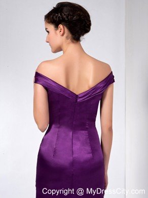 Purple Column Off The Shoulder Ankle-length Taffeta Beaded Mothers Dresses with Ruche