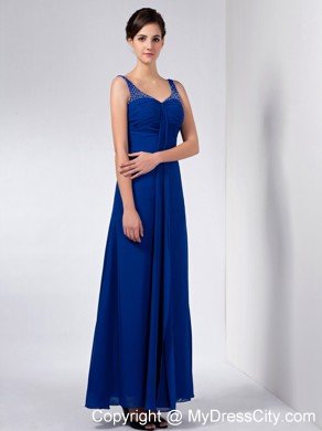 Blue Column Straps Ankle-length Taffeta Sweetheart Mother Of The Bride Dress with Beading