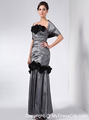 Grey Column Strapless Ankle-length Taffeta Hand Made Flowers Mother Dress with Shawl