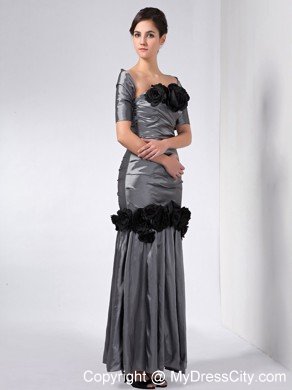 Grey Column Strapless Ankle-length Taffeta Hand Made Flowers Mother Dress with Shawl