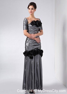 Grey Column Strapless Ankle-length Taffeta Hand Made Flowers Mother Dress with Shawl