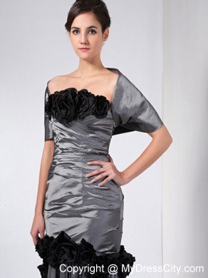 Grey Column Strapless Ankle-length Taffeta Hand Made Flowers Mother Dress with Shawl