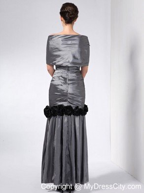 Grey Column Strapless Ankle-length Taffeta Hand Made Flowers Mother Dress with Shawl