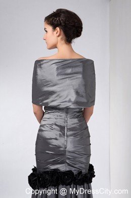 Grey Column Strapless Ankle-length Taffeta Hand Made Flowers Mother Dress with Shawl