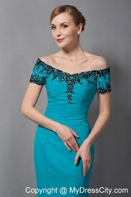 Teal Mermaid Off The Shoulder Floor-length Chiffon Mother Of The Bride Dress with Appliques