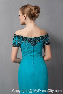 Teal Mermaid Off The Shoulder Floor-length Chiffon Mother Of The Bride Dress with Appliques