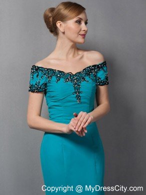 Teal Mermaid Off The Shoulder Floor-length Chiffon Mother Of The Bride Dress with Appliques