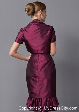 Burgundy Column Straps Knee-length Taffeta Ruched Hem Mother Of The Bride Dress