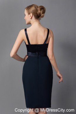 Black Column Strapless Knee-length Mother Of The Bride Dress with Flower Sash and Jacket