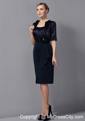 Black Column Strapless Knee-length Mother Of The Bride Dress with Flower Sash and Jacket